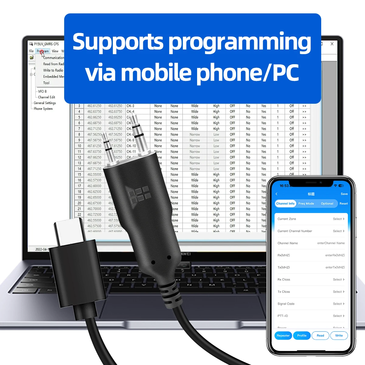 ABBREE Cable de programación de aplicaciones de teléfono inalámbrico Bluetooth para Baofeng UV 5RH UV-5R Mini BF-888S UV-21 Quansheng UV-K5 Walkie Talkie - imagen 5