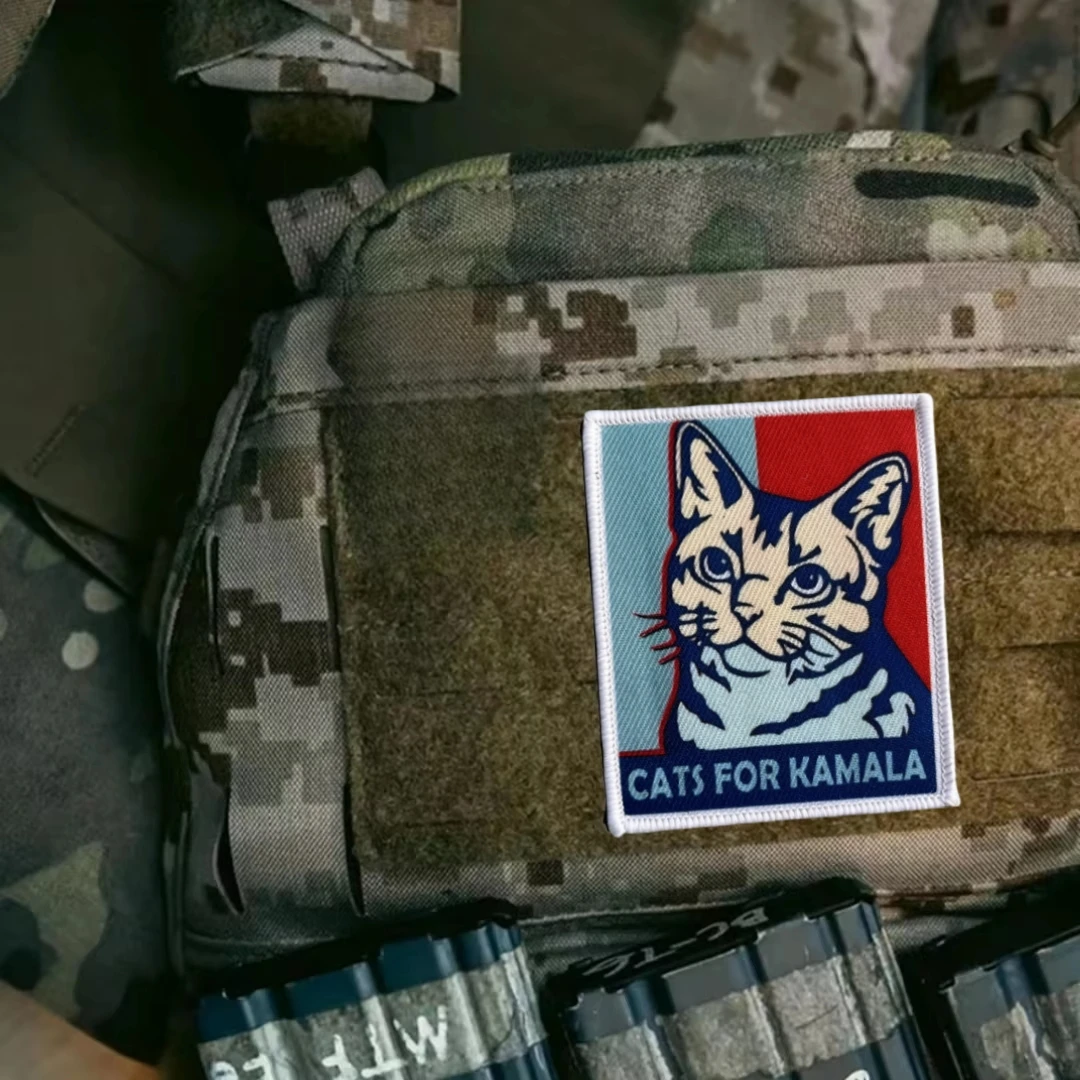 Parche táctico de gatos para KAMALA, insignia de moral de gato, pegatina para mochila, parches de gancho y bucle con impresión, ropa - imagen 3