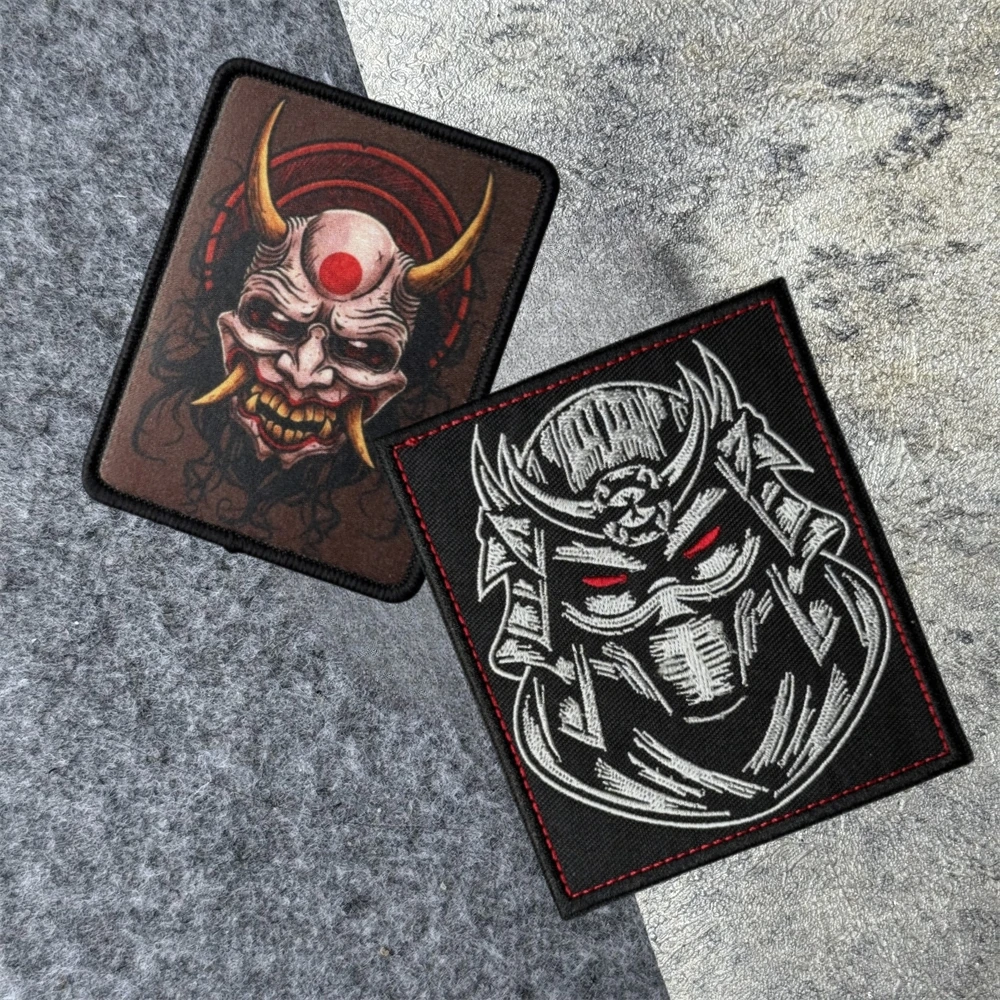 Máscara Prajna, parche de guerrero esqueleto, insignia de moral táctica, pegatina para mochila militar, parches de gancho y bucle bordados para ropa