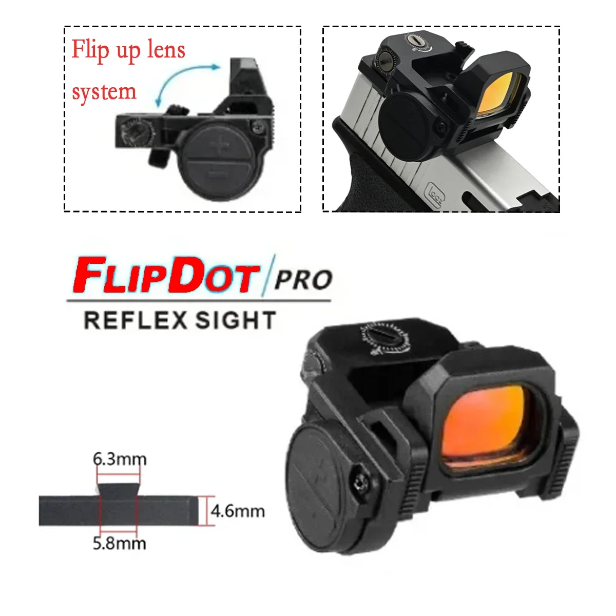 Mira telescópica táctica Vism Red Dot VISM PRO abatible hacia arriba 3 MOA Reflex óptica G17 G19 20mm montaje en riel pistola reflectantes - imagen 3