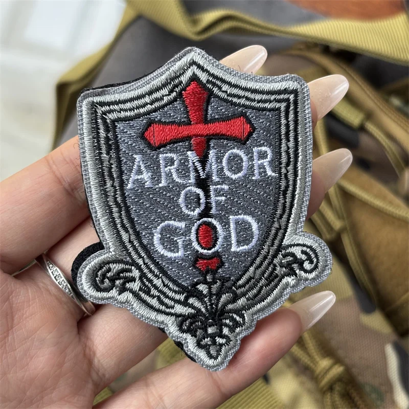 Parche bordado "Armor de Dios Cross Shield", insignia de moral táctica, parche militar con gancho, ropa, mochila, pegatinas, brazalete - imagen 2