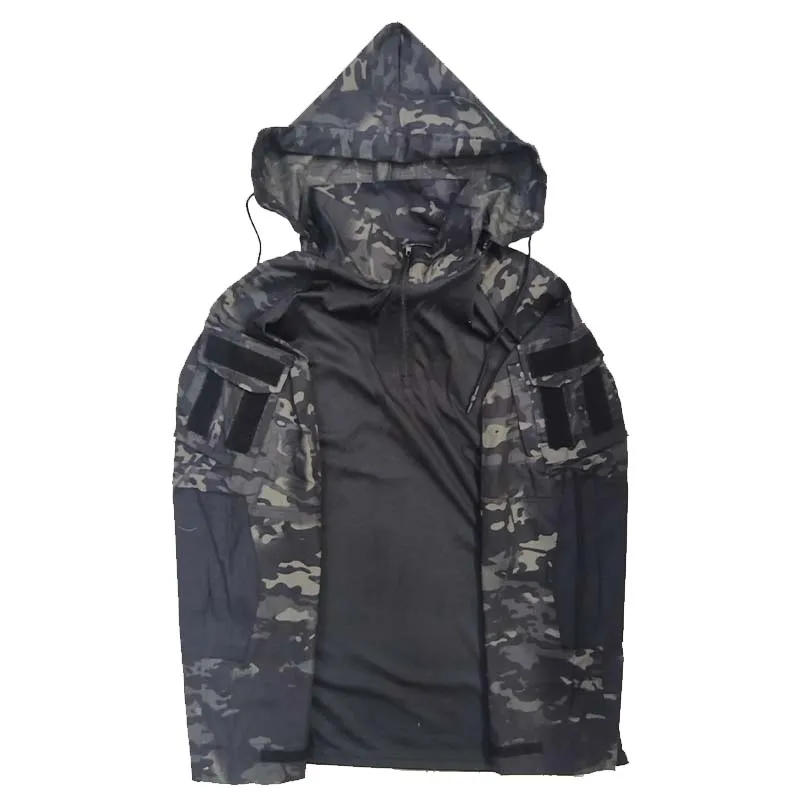 Camisas de entrenamiento, camiseta de combate de camuflaje, camisa táctica con capucha para hombre, ropa de caza de algodón para Paintball Airsoft, camisetas resistentes al desgaste - imagen 5