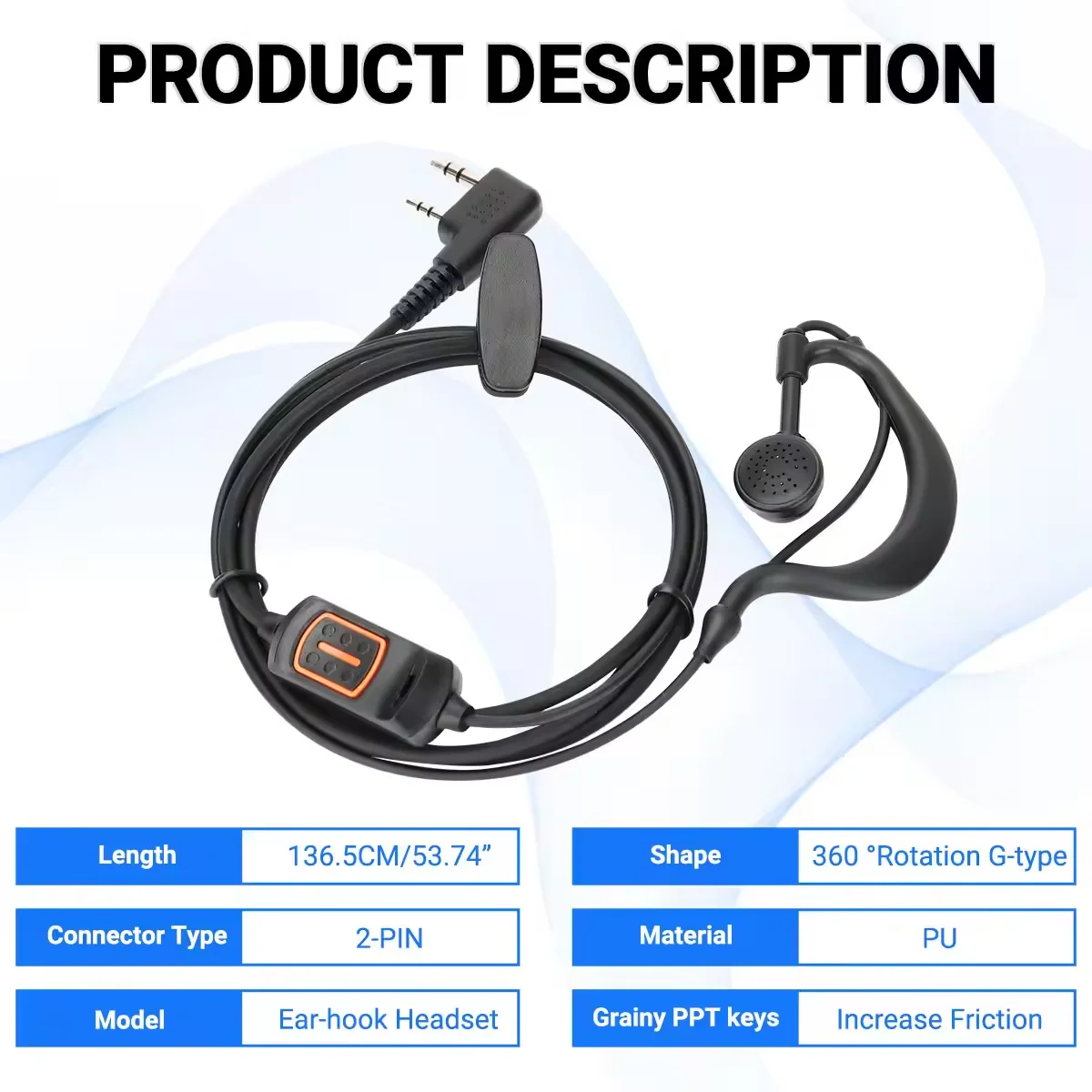 ABBREE AR-790 gancho para la oreja en forma de G auricular K enchufe para Baofeng UV-21 UV-5R Mini UV-32 Quansheng UV-K5/K6 Walkie Talkie - imagen 2