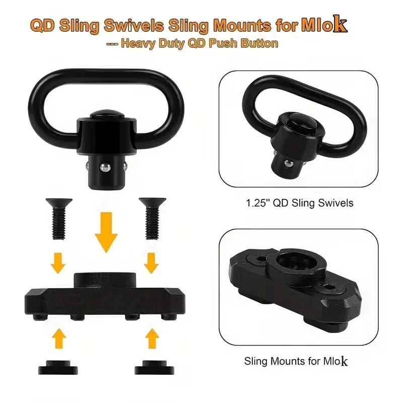 2 unids/pack de dos puntos QD Sling giratorios montaje Mlok, tamaño del botón, 8 posiciones de punto diferentes 45 ° diseño bloqueado por rotación, para caza. - imagen 3