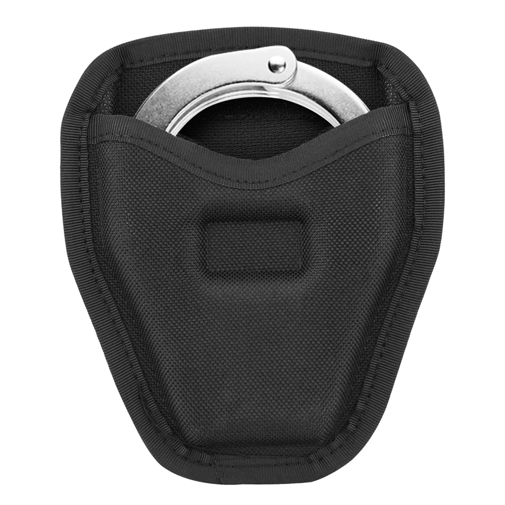 Bolsa para esposas, funda con funda para cadena, bolsa para esposas con tapa abierta para cinturón de servicio, soporte para puños de nailon para esposas con bisagra de cadena estándar
