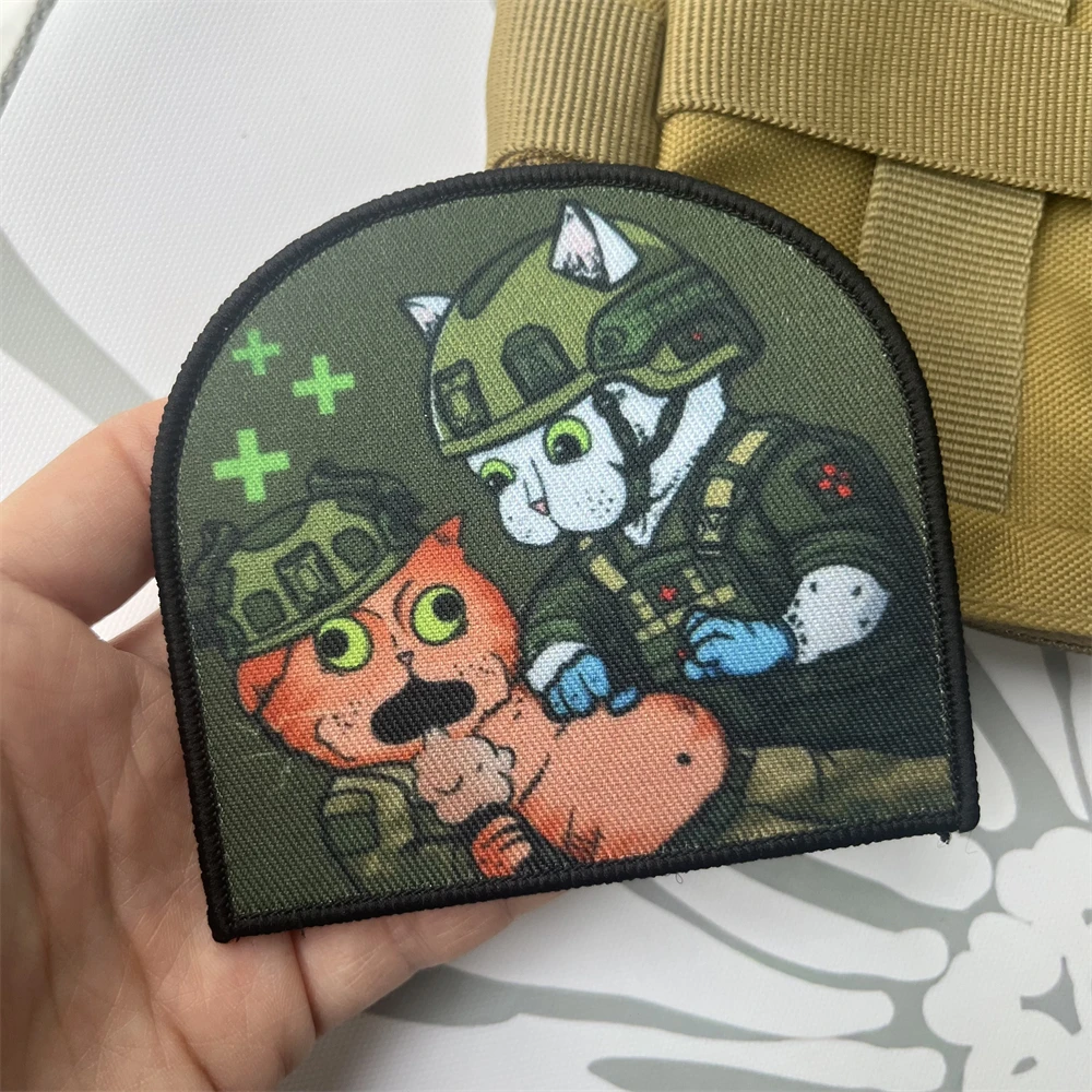 Parche de insignia de moral de rescate médico con aguja de descompresión, brazalete militar táctico, parches de gancho y bucle impresos