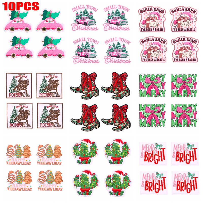 10 Uds. De parches bordados de vaquero occidental de Navidad, parche de dibujos animados, parches para planchar para ropa, chaquetas, sombreros, bordado DIY