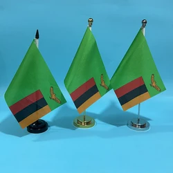 BANDERA DE SKY Bandera de escritorio de oficina Bandera de Zambia 14x21 cm Estantería de adornos de escritorio de poliéster Banderas nacionales de la República de Zambia