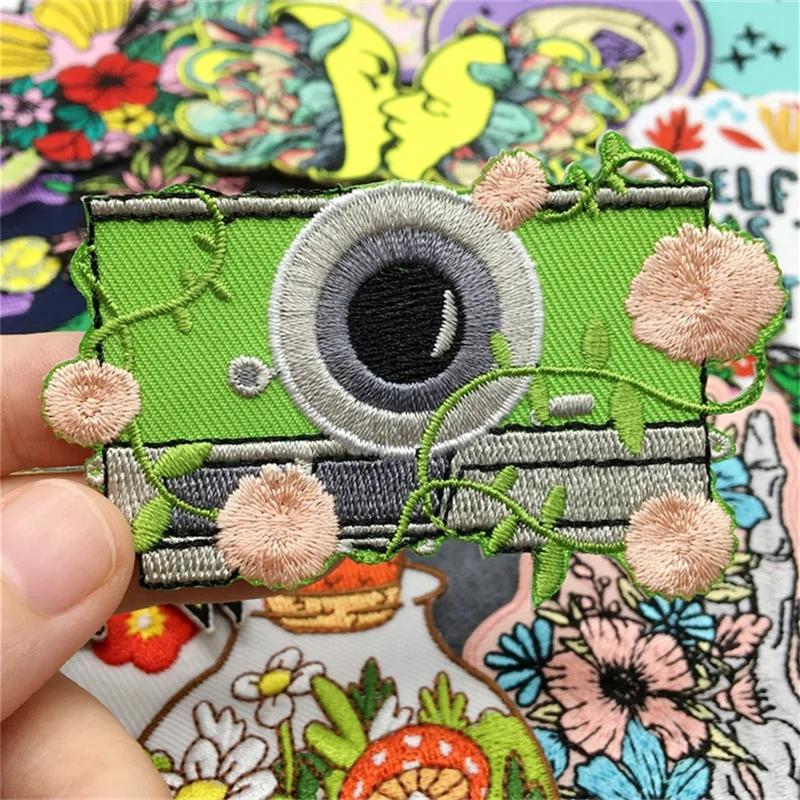 Parche bordado de seta mágica para ropa, pegatinas de planchado, apliques de flores, rayas, amor natural - imagen 3