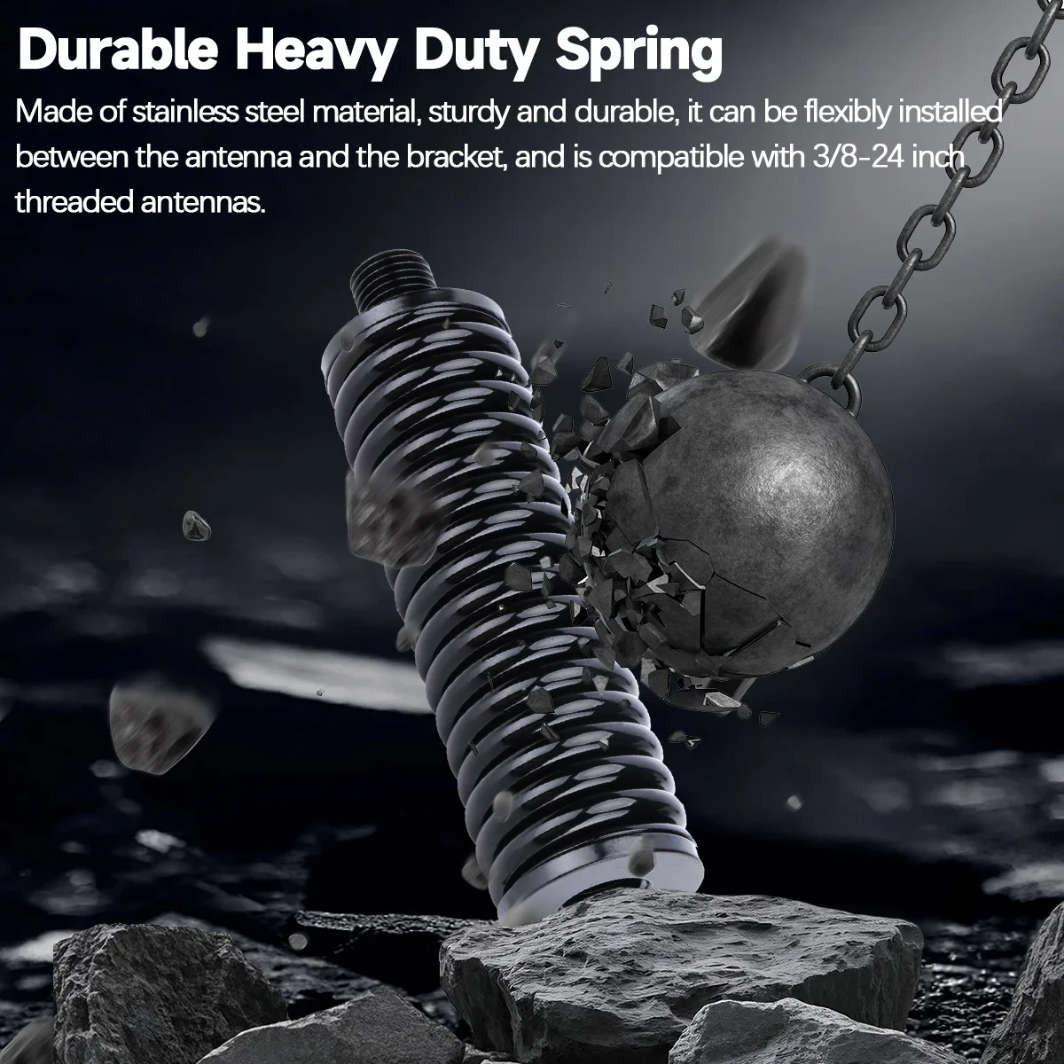Resorte de antena CB, repuesto de acero inoxidable resistente para coche móvil, vehículo, camión, soporte de antena de Radio CB, compatible con rosca de 3/8 "-24 - imagen 4