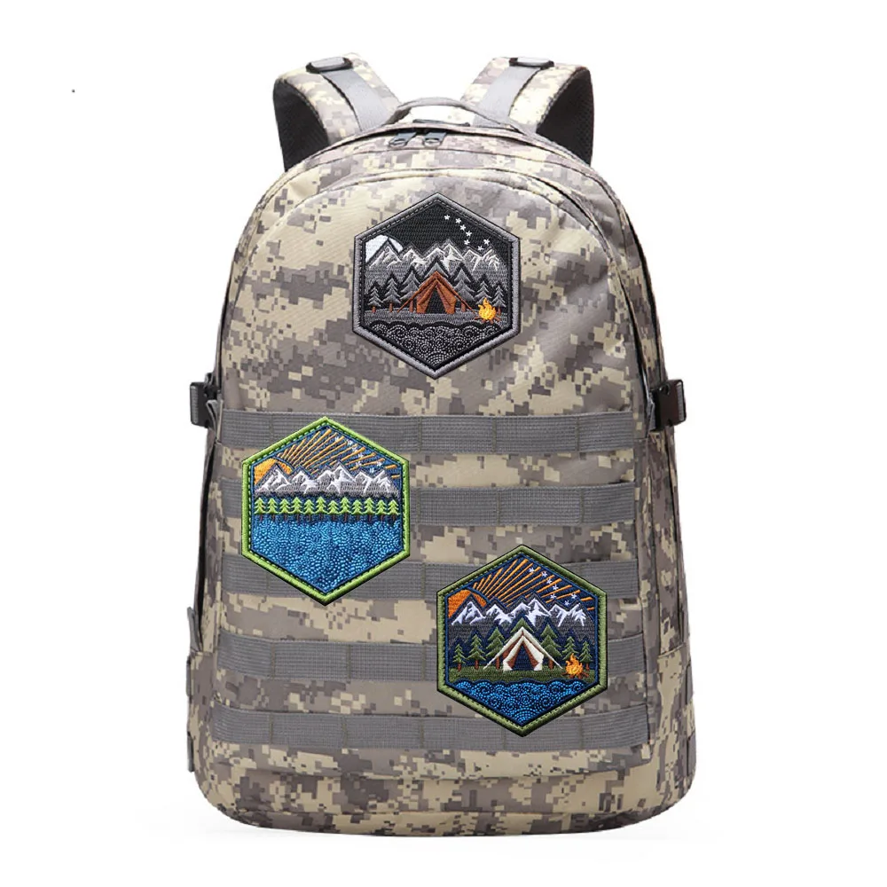 Parche bordado para campamento todoterreno, brazalete de moral bordado completo hexagonal, pegatina para mochila con paisaje marino de estrellas y parche con gancho - imagen 3