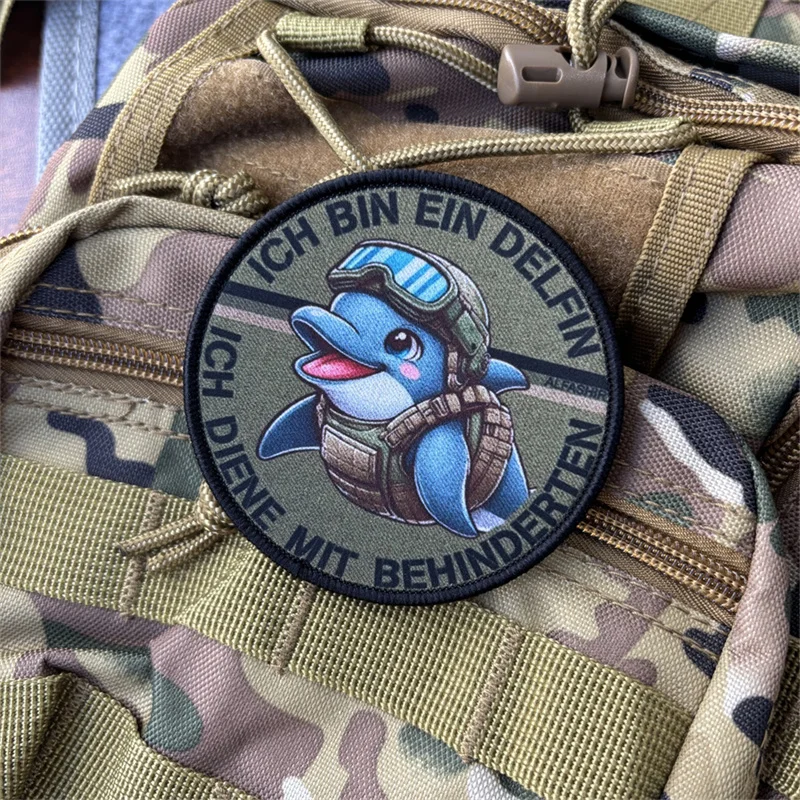 Parche con estampado de delfines para ropa, insignias de moral táctica, parches militares con gancho, pegatinas para mochila - imagen 3