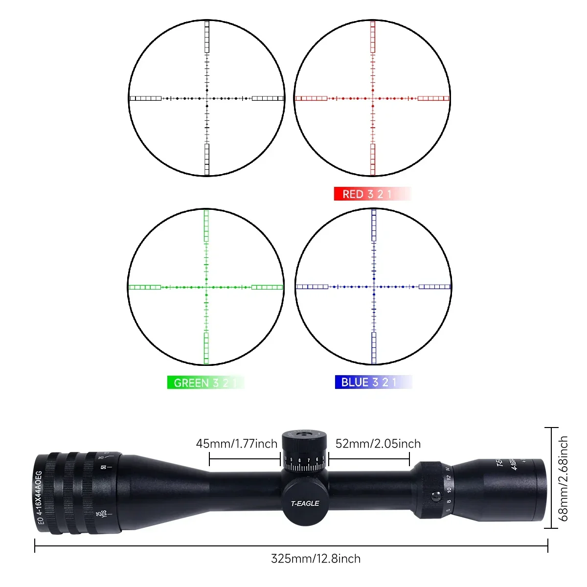 EO4-16x44AOEG mira telescópica para caza, mira óptica iluminada en rojo, verde y azul, mira táctica para pistola Airsoft para montaje en riel de 11mm/20mm - imagen 5
