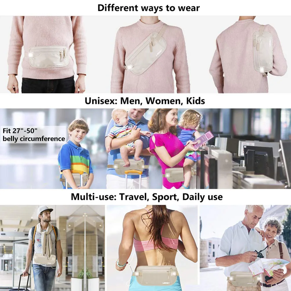 Riñoneras de viaje invisibles, bolsa para pasaporte, cinturón oculto, funda tipo billetera de seguridad para correr, paquete de pecho para teléfono, riñonera para dinero - imagen 4