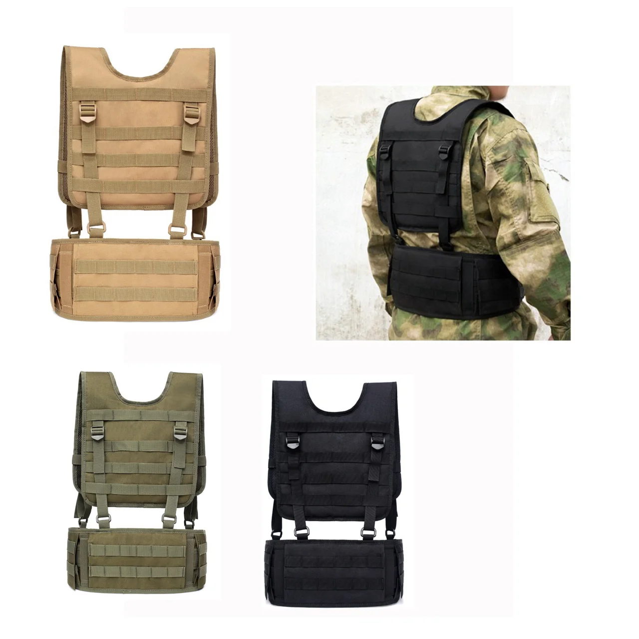 Nuevo conjunto de chaleco con cinturón de caza táctico multifunción transpirable, riñonera para deportes al aire libre, tela Oxford 600D