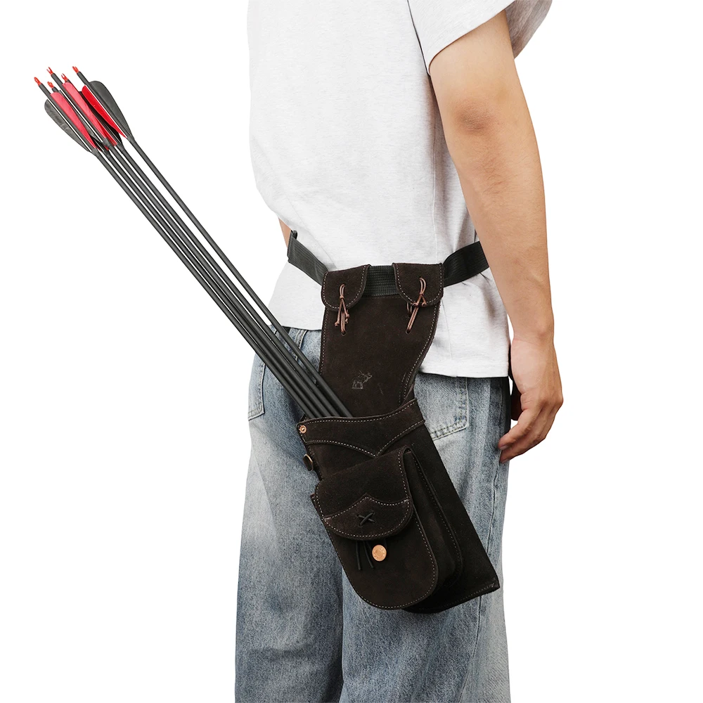 Carcaj de flecha de cuero de vaca, tiro con arco, cintura, bolsa de flecha inversa, objetivo de caza con arco de flecha de tiro de gran capacidad - imagen 2
