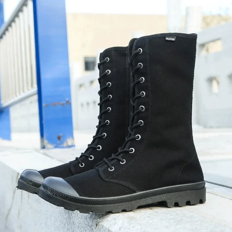 Botas altas para hombre, Botas de lona informales a la moda, Botas de senderismo antideslizantes para exteriores para hombre, botines informales con cordones, Botas Masculina - imagen 3