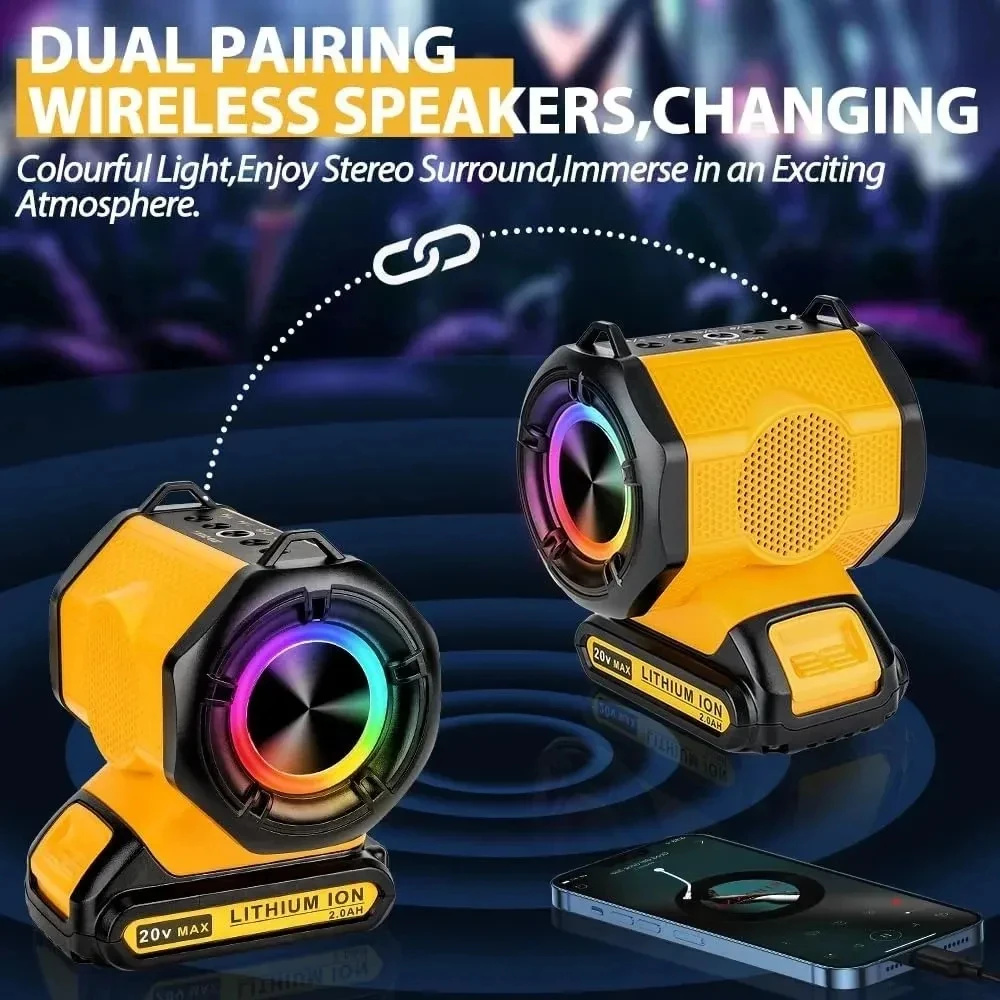Altavoz portátil con puerto USB tipo C, amplificador de altavoz compatible con Bluetooth para batería de iones de litio Dewalt de 18V y 20V - imagen 4