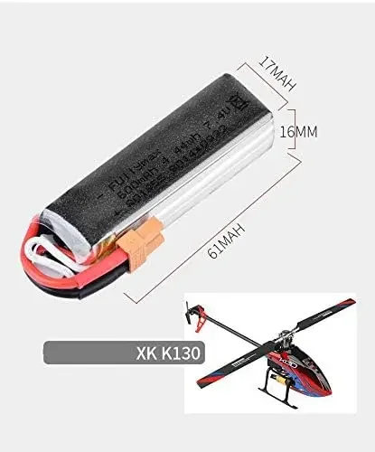 Batería Lipo de 7,4 V, 600mAh, 45C, 2S, con enchufe XT30 y cable USB para Wltyos XK K130 RC helicóptero RC Drone Quadcopter - imagen 4