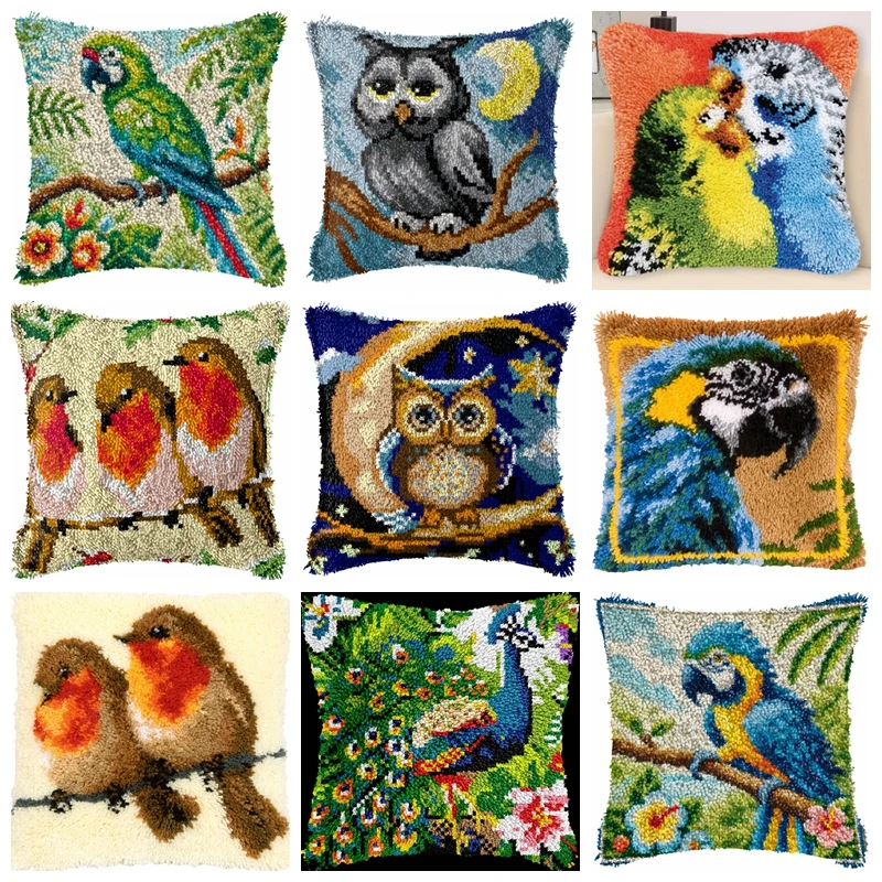 Kit de gancho de pestillo de Urraca, almohada bordada, alfombra bordada con patrón preimpreso, decoración de almohada de la serie