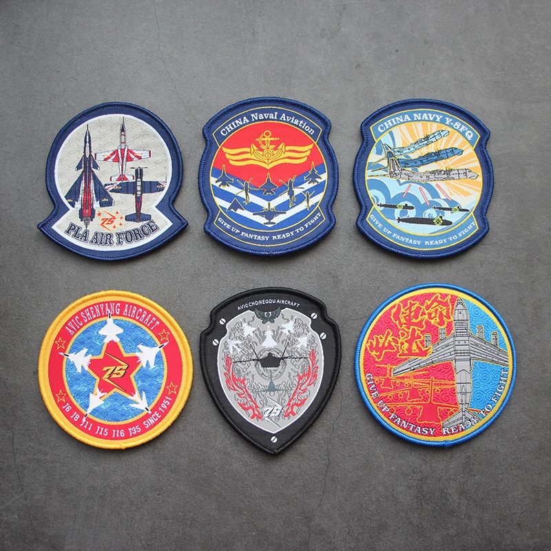 Accesorios para bolsas al aire libre, insignias de etiquetas tejidas, moral de avión de combate, brazaletes de rendimiento de aviación azul marino, parche de gancho y bucle para chaqueta DIY - imagen 4