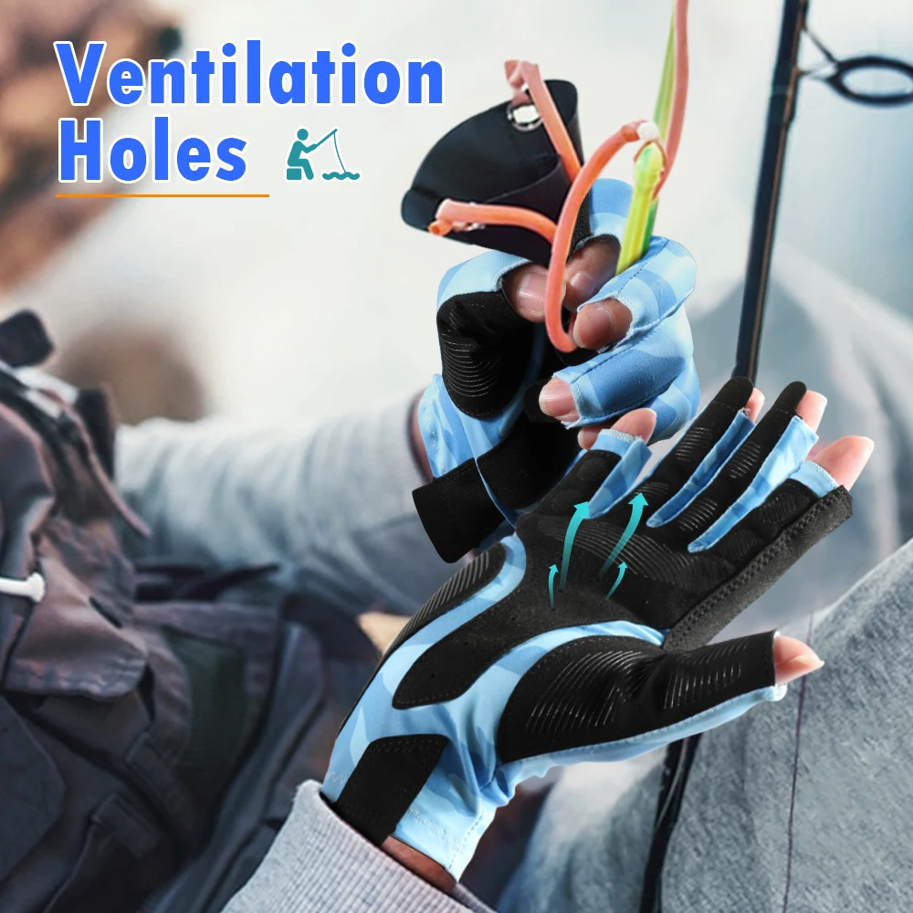 Guantes de pesca antideslizantes para hombre y mujer, protección solar UV, alta elasticidad, canoa, remo, deportes al aire libre, guante de medio dedo - imagen 5