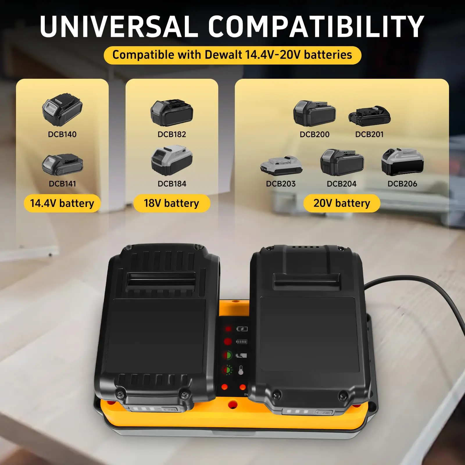 Puertos duales de 90 W para cargador de batería Dewalt 20 V Max - Reemplazo para cargadores de baterías Dewalt 14,4 V/18 V/20 V - imagen 3