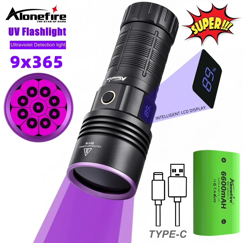 Linterna LED UV recargable con pantalla LCD de 180W, marcador de manchas de orina, luz de escorpión, 9x365nm - imagen 2