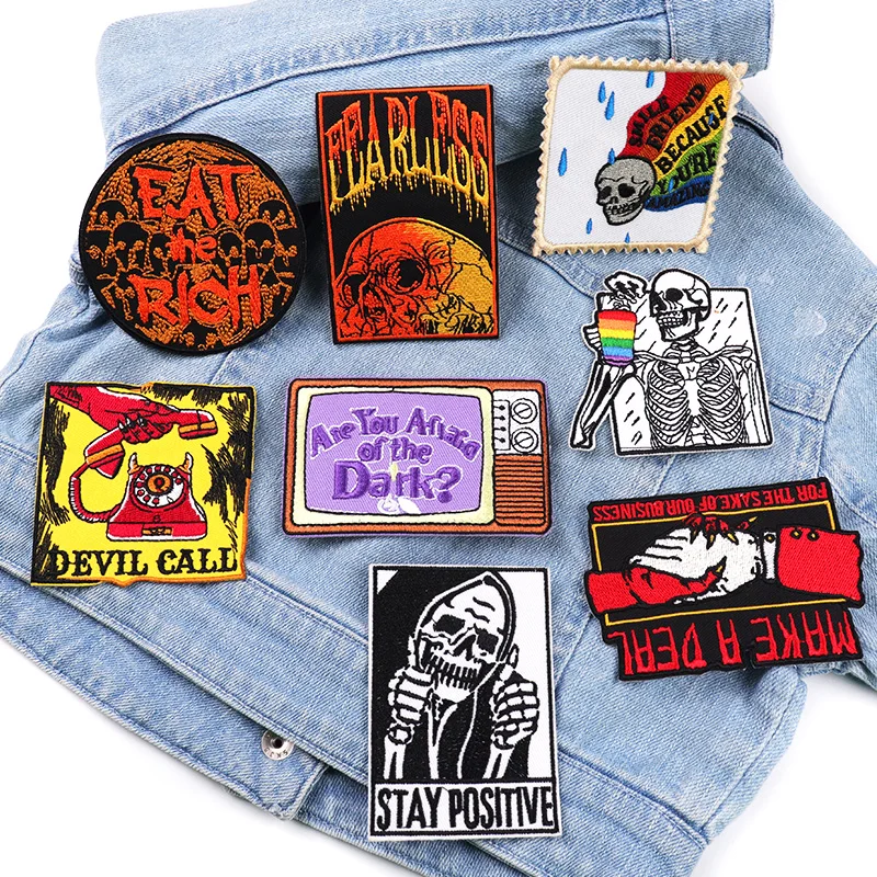 Parche bordado de dinosaurio Alien para ropa, parches termoadhesivos Punk/Skull DIY, Rock Animal - imagen 5