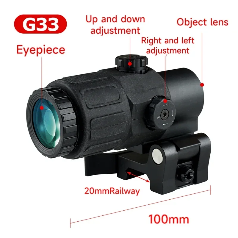 Lupa de caza G33/3X con interruptor al lado, montaje desmontable rápido para mira telescópica de Rifle de tiro Airsoft, accesorios tácticos - imagen 5