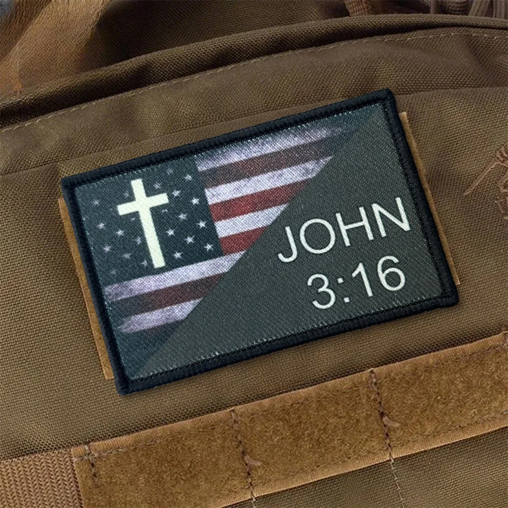 Parche táctico con bandera de John 3:16, parches de gancho y bucle, insignia de moral, brazalete del ejército militar, decoración, pegatinas para mochila - imagen 3