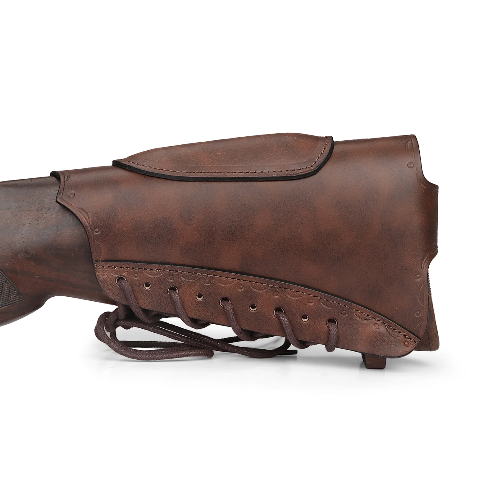 Tourbon-funda de cuero Vintage para pistola, reposamanos para Rifle, almohadilla elevadora, cierre de cuerda, accesorios de caza marrones ajustables - imagen 3