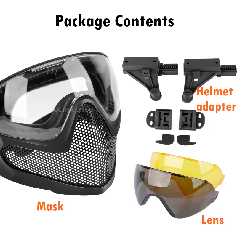 Máscara táctica airsoft - 3 lentes, malla de acero facial