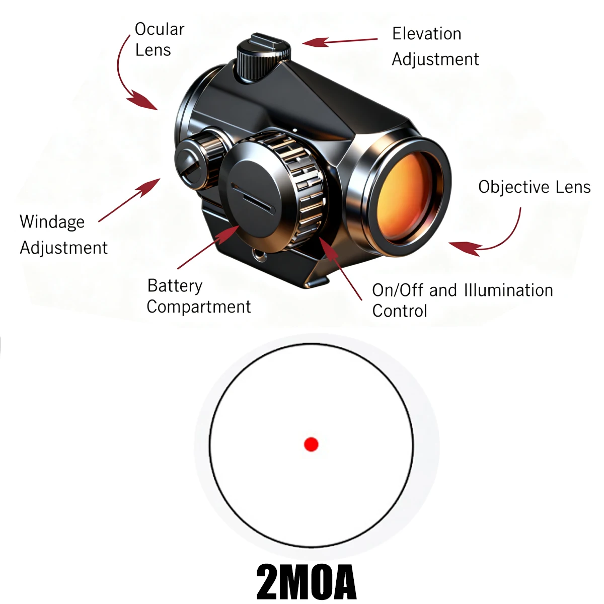 CF-RD2 Gen II Óptica de caza Red Dot Sight 2 MOA Riflescope con 1/3 soportes de cowitness para montaje en riel de 20mm 100% Original - imagen 2
