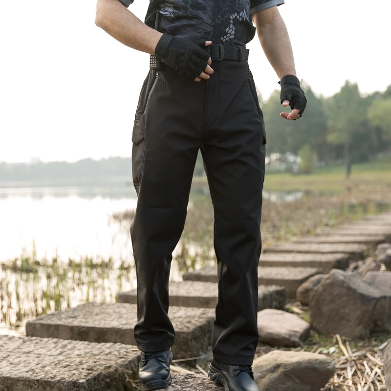 Pantalones de senderismo resistentes al desgaste para invierno al aire libre, pantalones tácticos negros para hombre, pantalones de entrenamiento de combate, pantalones de lana, pantalones de trabajo Cargo - imagen 3