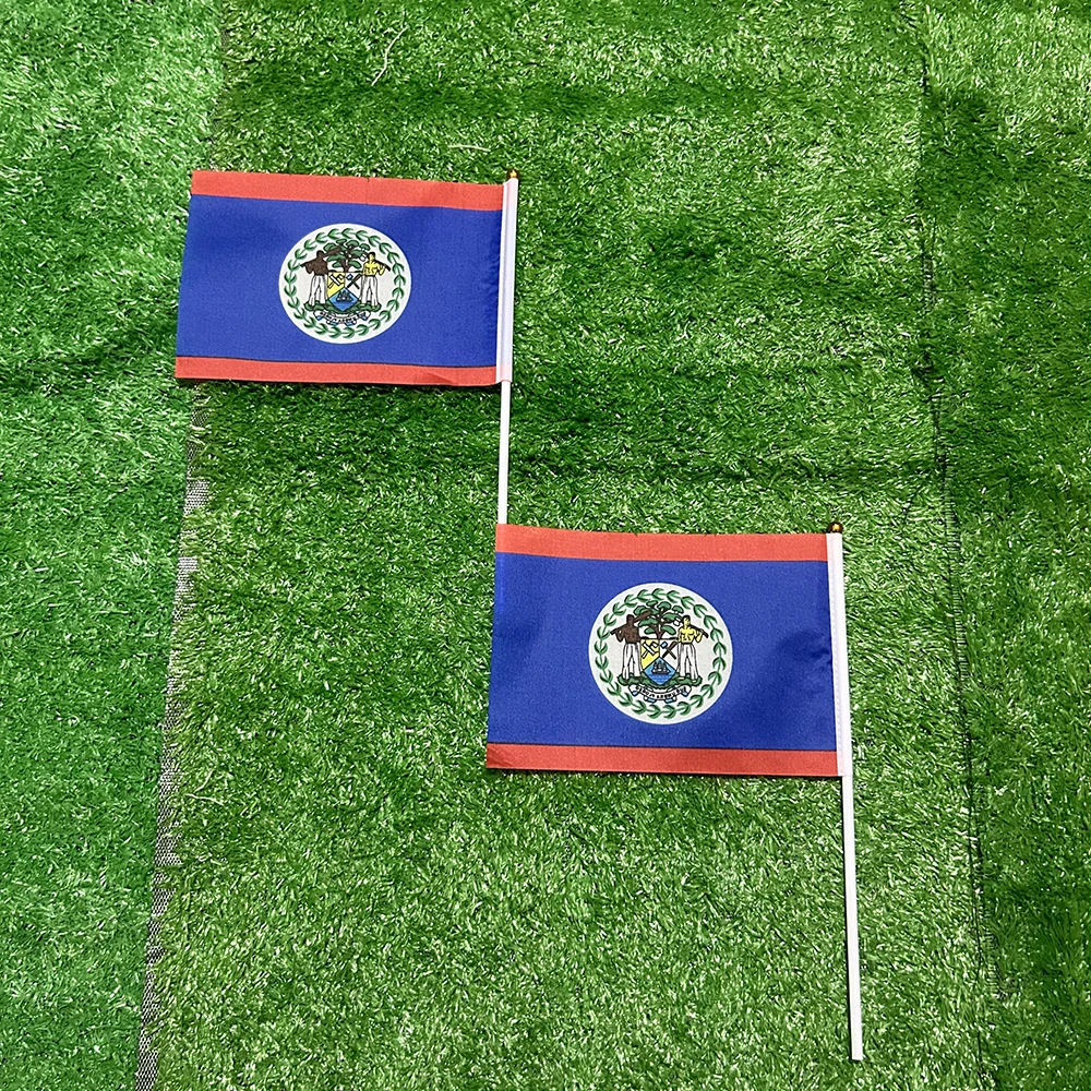 Bandera de esquí, bandera de mano Belize, 21x14cm, poliéster, banderas ondeantes de mano con poste de plástico para actividades deportivas, decoración del hogar - imagen 3