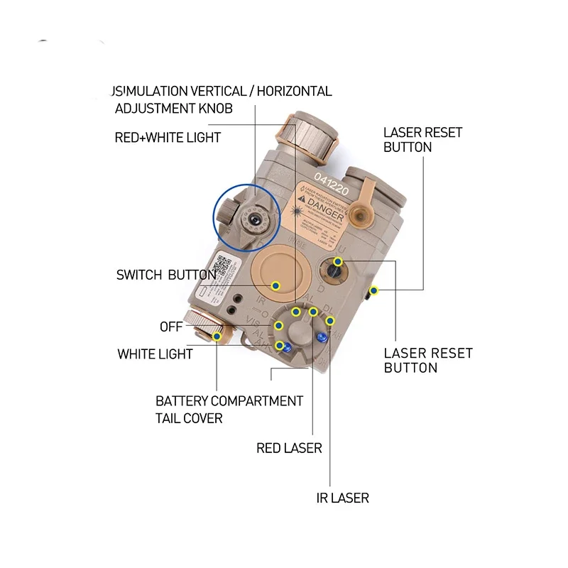 Indicador táctico Airsoft Wadsn PEQ-15 LA-5, punto rojo, verde, azul, con IR, luz LED, compatible con riel de 20MM, arma de caza, Láser de explorador - imagen 3