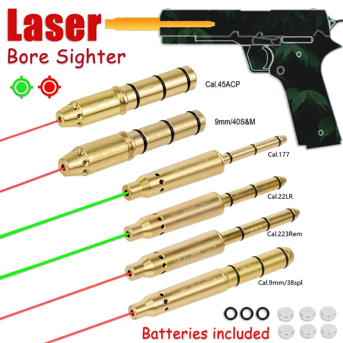 Kit de colimador de mira láser táctico.22LR.177 rojo verde 9mm.38spl 7mm 308win.223Rem10mm 40S y W Cal para G43 G17 G19 AK47