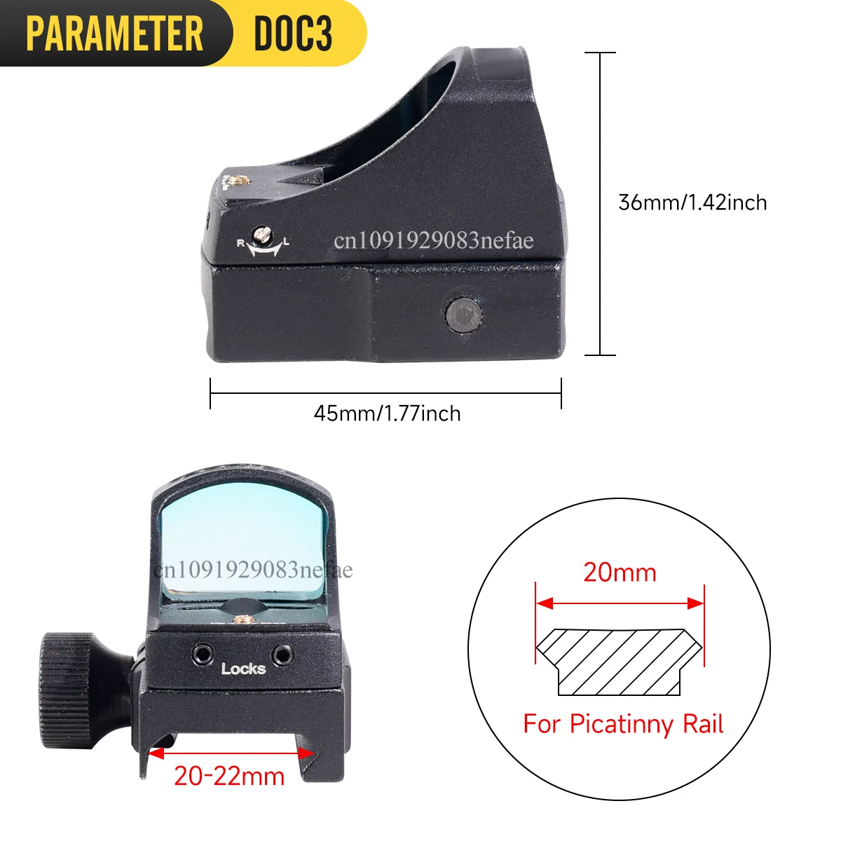 Mira telescópica táctica DOC III con punto rojo para caza, ajuste fotosensible automático iluminado para montaje en riel Picatinny de 20mm - imagen 4