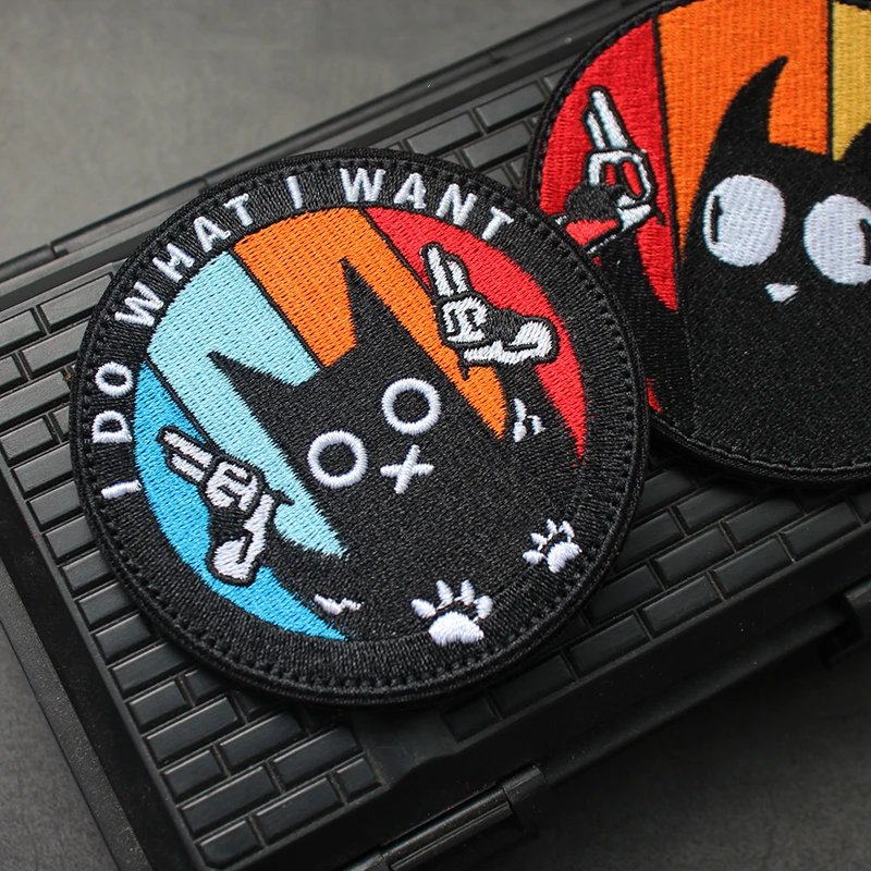 Parche bordado de gato arcoíris EW PEOPLE I Do What I Want, insignia táctica, apliques DIY, brazalete para decoración de bolsas de ropa - imagen 3