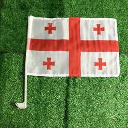 Bandera personalizada de Georgia, 30x45cm, bandera de coche de Georgia, bandera ondulada de coche de Georgia, bandera nacional, bandera ondeante de portador estándar con mástil de bandera
