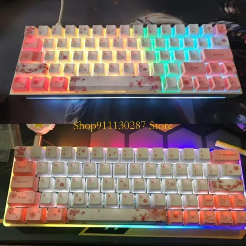 Teclado sublimación tinte J1HC, 73 teclas, teclas mecánicas flor cerezo, teclas PBT, reemplazo teclado creativo P