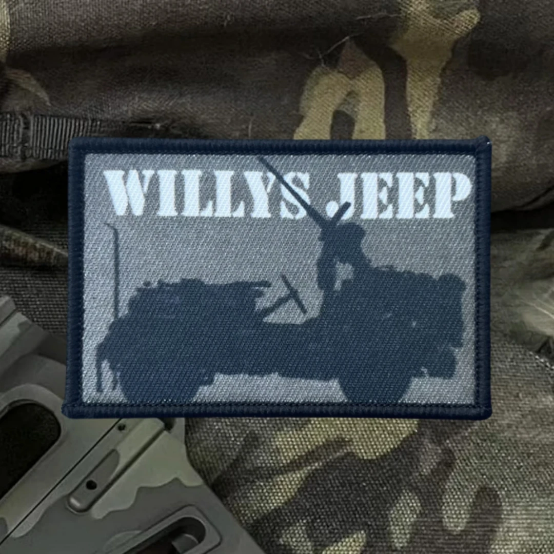 Brazalete de moral táctico "WWII Willys Jeep", parches de gancho y bucle impresos para ropa, emblemas militares, pegatina para mochila - imagen 5