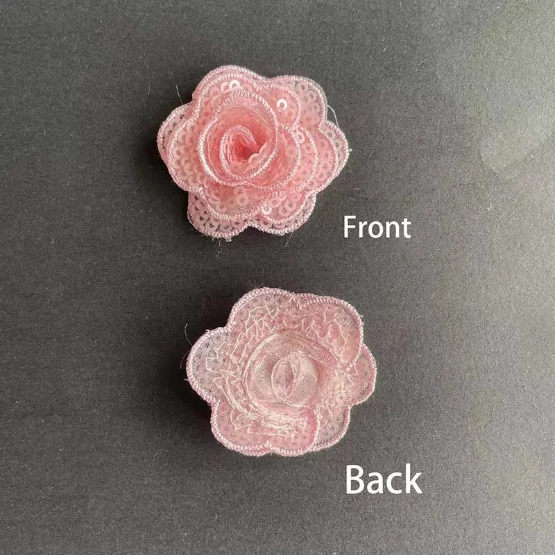 Apliques de encaje de flores de lentejuelas 3d, 5 piezas/4CM, parches para coser, tela de Rosa pequeña, suministros de costura bordados para vestido, ropa, zapatos - imagen 4