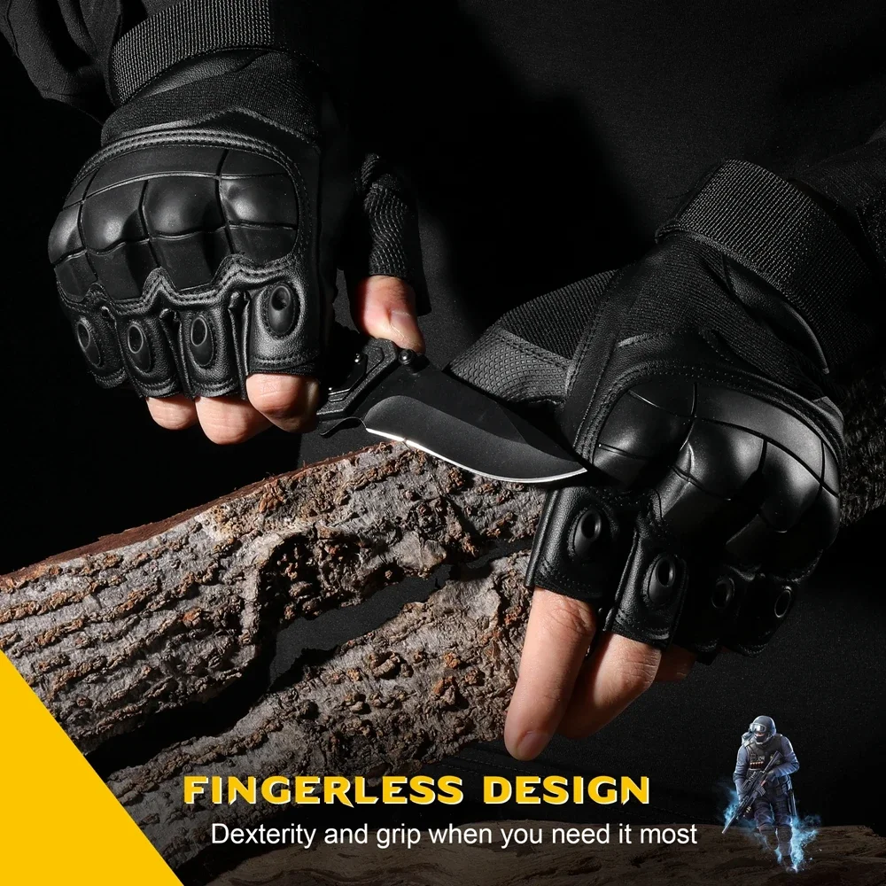 Guantes tácticos de medio dedo para hombre y mujer, de cuero PU, antideslizantes, sin dedos, para caza, Paintball, trabajo al aire libre - imagen 5