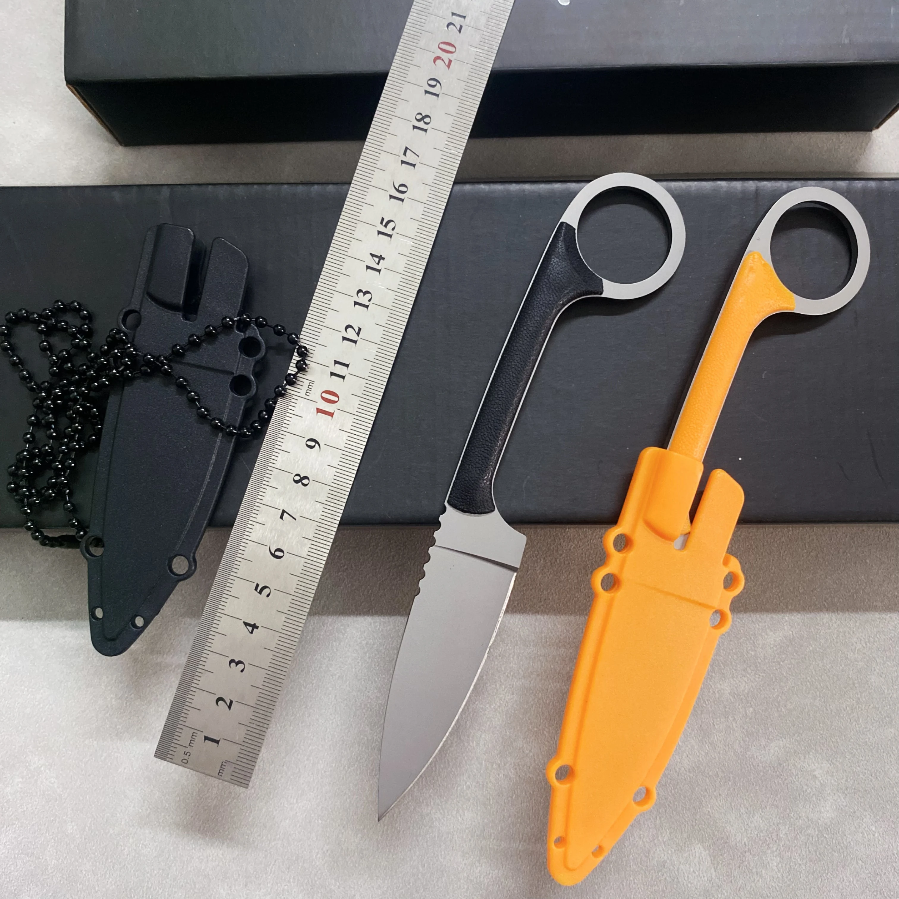 Cuchillo recto pequeño multifuncional para supervivencia al aire libre, cuchillo portátil para cortar cuerda, cuchillo salvaje de quilla todo en uno