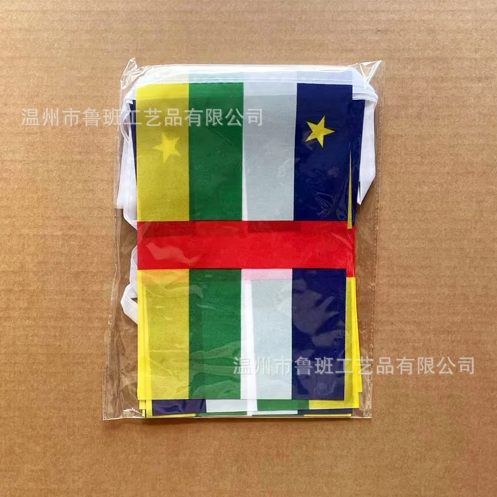 Banderines SKY FLAG de la República Central Africana, 14x21cm, 20 unids/lote, banderas de cuerda CAF, banderín para decoración de festivales - imagen 3