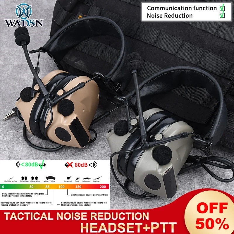 Auriculares tácticos de reducción de ruido WADSN, auriculares de protección auditiva Softair para exterior, auriculares militares Airsoft
