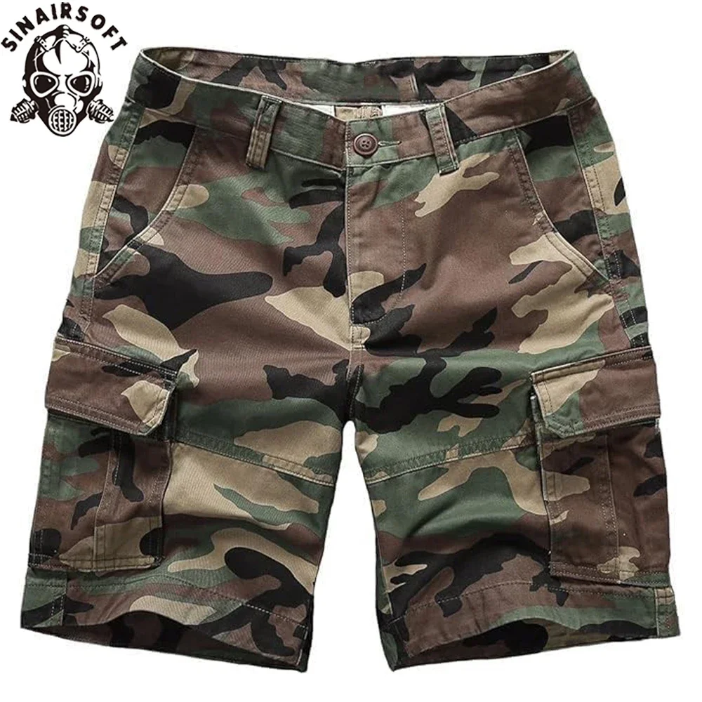 SINAIRSOFT-pantalones cortos militares para hombre, pantalones cortos informales de camuflaje táctico para exteriores, pantalones cortos Cargo de secado rápido con múltiples bolsillos y ajuste relajado