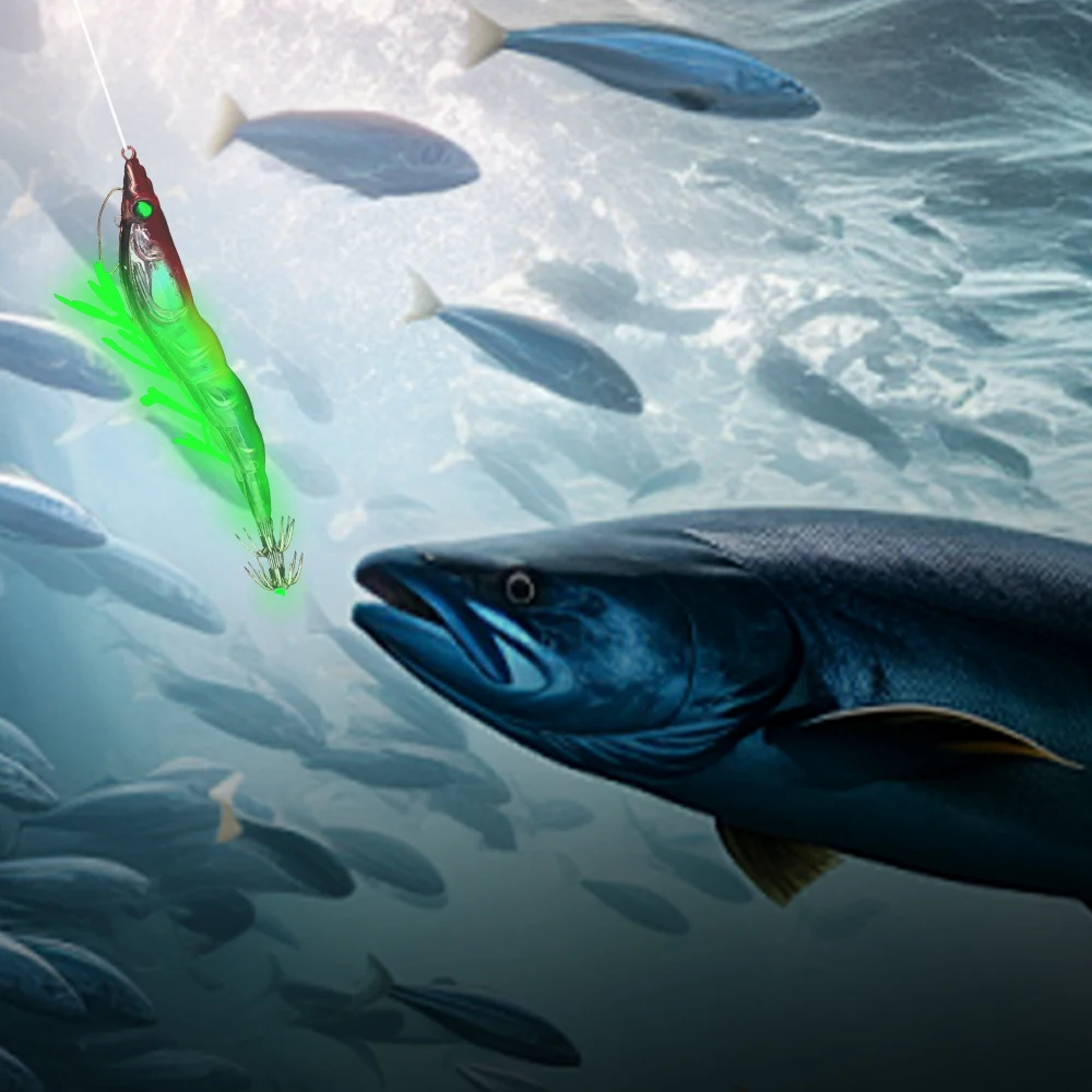 Cebo de camarón suave luminoso de 13cm, anzuelo de calamar brillante, cebo de camarón Artificial, anzuelo de pesca nocturna de agua salada, anzuelo de sepia - imagen 5